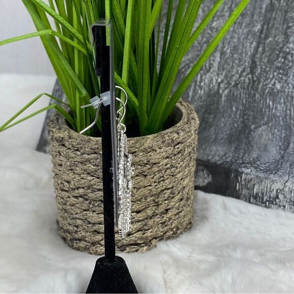 Cezanne Rhinestone Abstract Drop Dangle Fashion Earrings Silver Tone - Picture 4 of 6